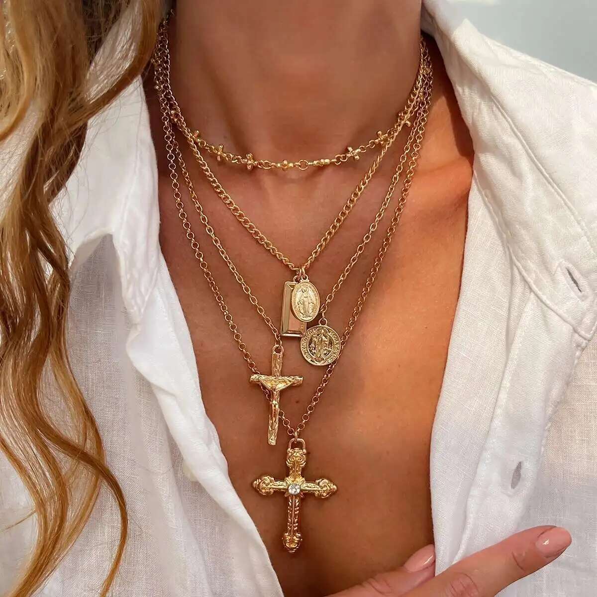 

PuRui 4 шт./набор Креативные квадратные подвески Иисус Крест Круглая монета Подвеска Сплав Ожерелье Женская Мода Вечеринка Банкет Y2K Циркон Новинка