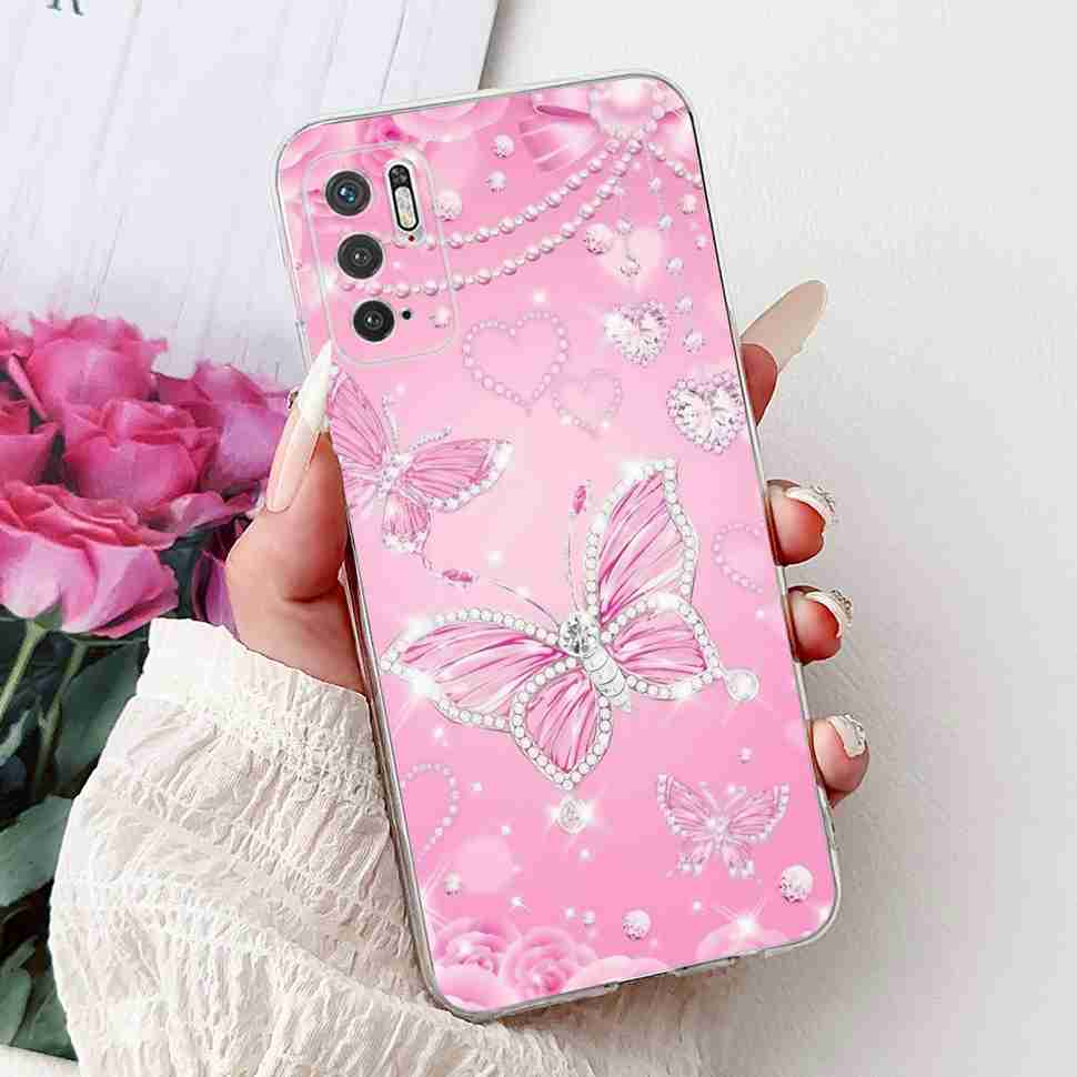 For Redmi Note 10 5G Case Fashion Rose Bow Soft Silicone TPU Back Cover For Xiaomi POCO M3 Pro 5G 6.5" Shockproof Phone Cases