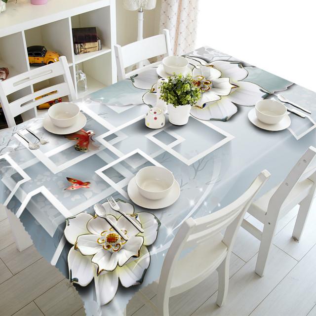 Stripe White Flower Tablecloth Fashion Plaid Rose Waterproof Thicken Rectangular And Round Table Cloth For Wedding