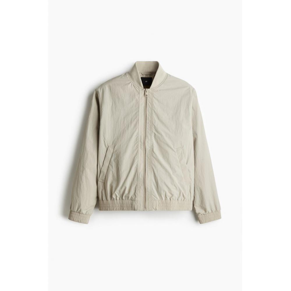 H M Regular Fit Nylon boMber Jacket ligHt Beige