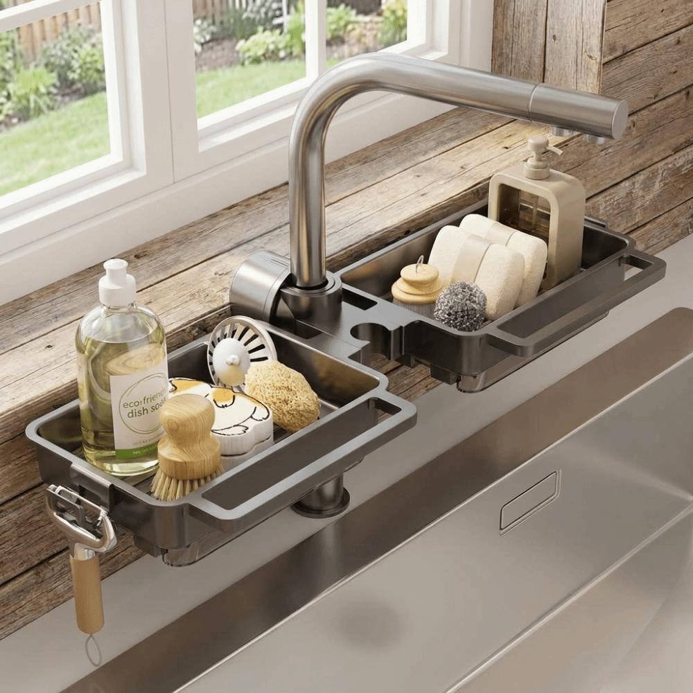 Hanging Sink Faucet Organizer Plastic Sponge Storage Rack Practical Faucet Drain Rack for Kitchen