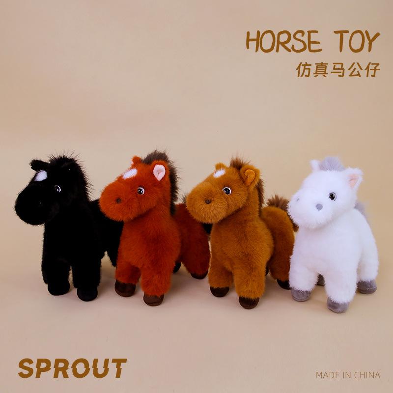Sprout Realistic Plush Horse Stuffed Animal Soft Crystal Fleece Lifelike Pony Chinese Zodiac Horse Mascot Kids Birthday Gift Toy