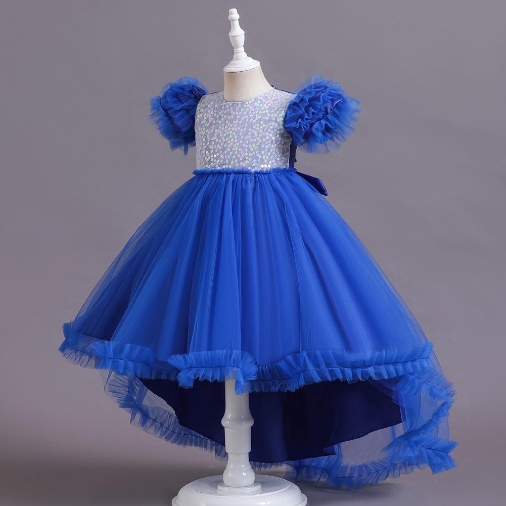 Klavier-Recital-Kleider für Mädchen, Geburtstags kleider, Kleider mit Puffärmeln für Kinder, Laufstegkleider für Blumenmädchen mit Schleppen