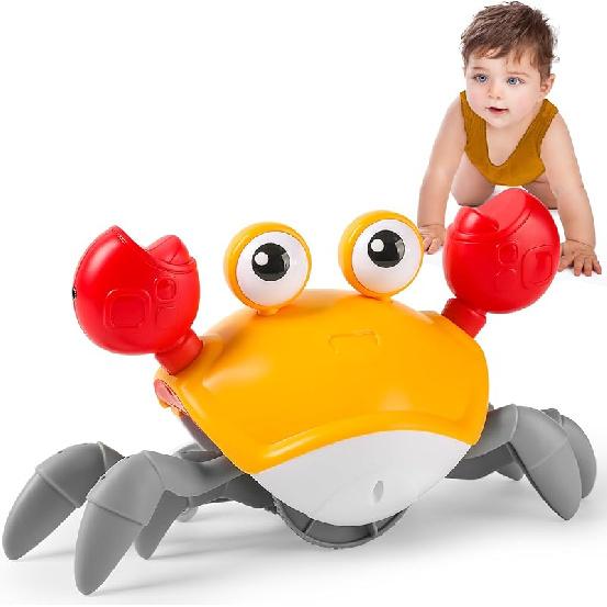 Crawling Crab Baby Toy, Tummy Time Toy for Infant 3 6 9 12 18 24 Month, Walking Dancing Interactive Sensory Crab with Light Music, Birthday Gift for