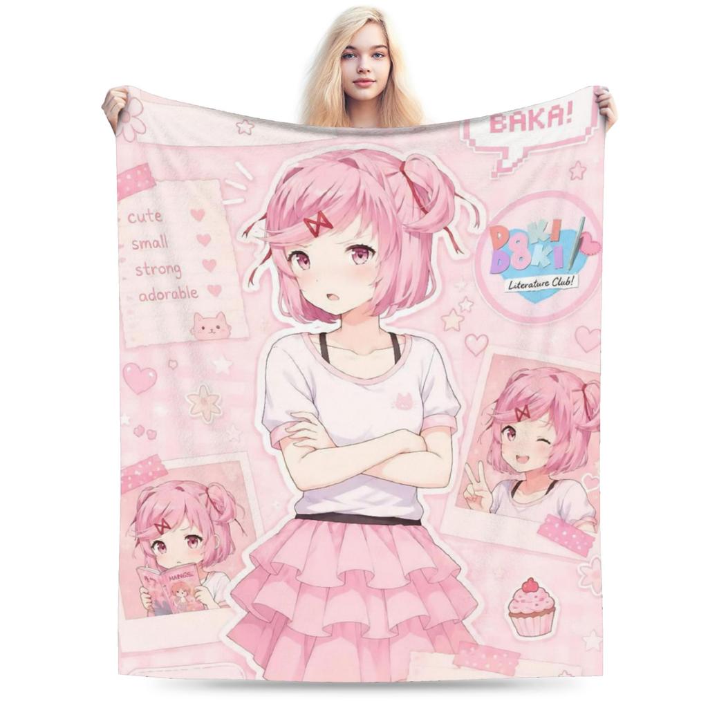 Pink Natsuki Anime Games Velvet Throw Blanket Anime Blanket for Home Bedroom Warm Bedspread