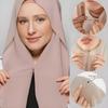 Chiffon Hijab with Magnetic Buckle Solid Color Woman Muslim Hijab Scarf Islamic Turban Fashion Headband Shawl