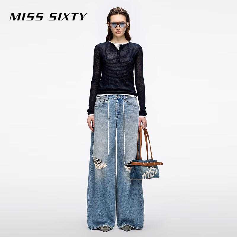 MISS SIXTY Women's 2025 Fall Faux Layered Wool Henley Knit Top