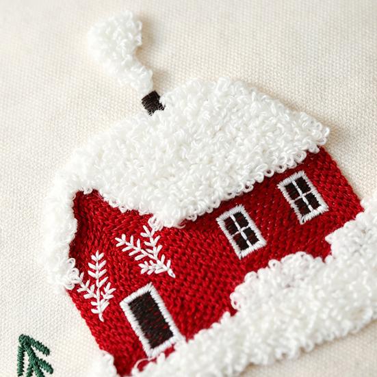 Holiday Gift for Home Decor Christmas Cottage Cushion Cover, Red Snowy House Pillowcase, Decorative Nordic Style Pattern Throw Pillow Case Sofa