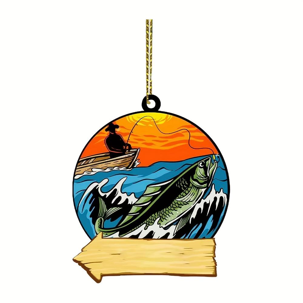 Acrylic Flat 2D Shark and Green Perch Fishing Decor - Perfect for Christmas Trees, Home Decorations and Holiday Celebrations Backpack Pendant Keychain