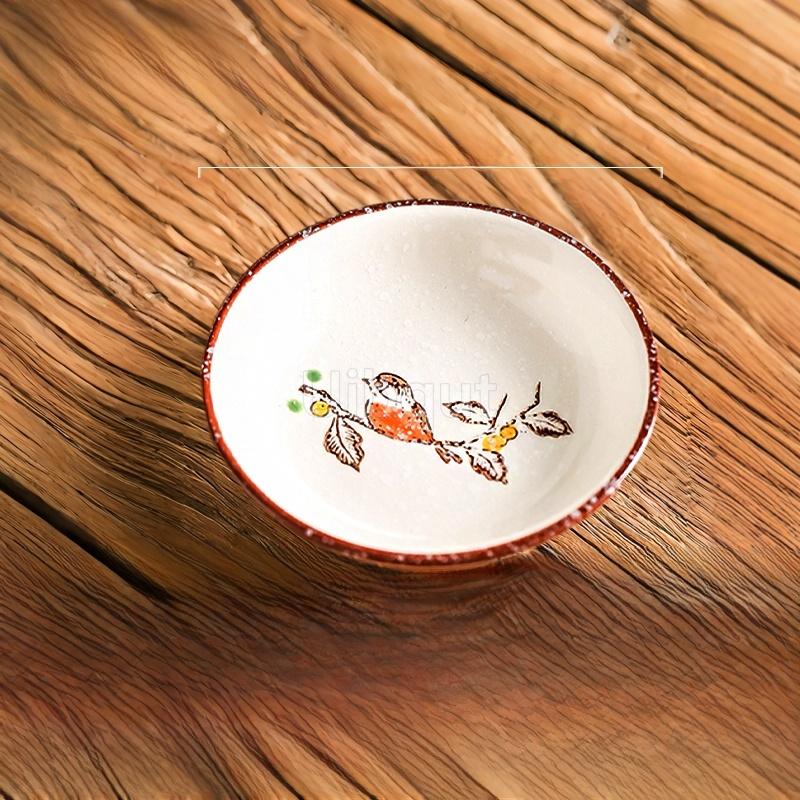 Ceramic Seasoning Small Dish Japanese Willow Porcelain Pepper Taste Dish Round Small Plate Dipping Saucer Dish Kitchen Tableware