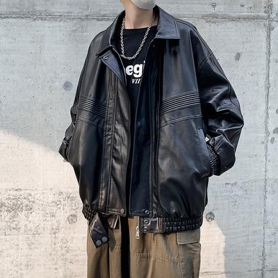 Piushuai męska kurtka motocyklowa ze skóry PU luźny casualowy amerykański styl retro kurtka do pokonywania ciężkiego przemysłu dla mężczyzn
