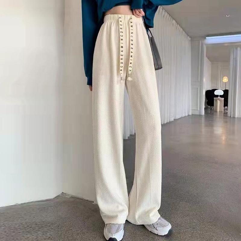 Jarní Letní Stahovací Ledové Hedvábné Kalhoty s Širokými Nohavicemi pro Ženy Vysoký Pas Volné Rovné Módní Kalhoty