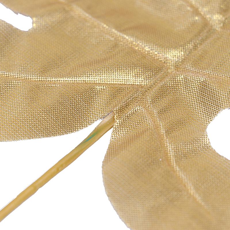 12 stk gull Kunstige falske palmeblader grønne planter Hjem bryllup DIY dekorasjon