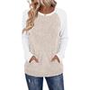 Women's Loose Fit Brushed Long Sleeve Top with Round Neck and Pocket Casual Blouse