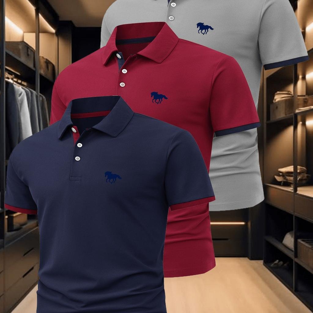 3 Stück Herren Poloshirt Mode Business Casual Kragen, Bequem Sommer Atmungsaktiv Kurzarm Kragen Poloshirt Oberteil Geschenk