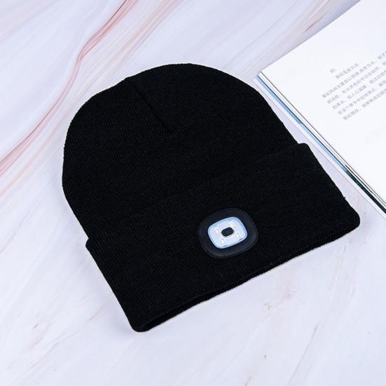 Women Men Illuminated Hat USB Charging LED Beanie Hat Headlamp Knitting Hat Unisex Winter Knit Beanie with 4 LEDs Light