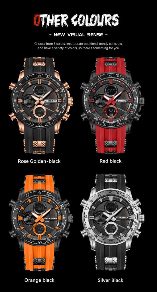 FOXBOX Men's Dual Display Luminous Waterproof Chronograph Watch