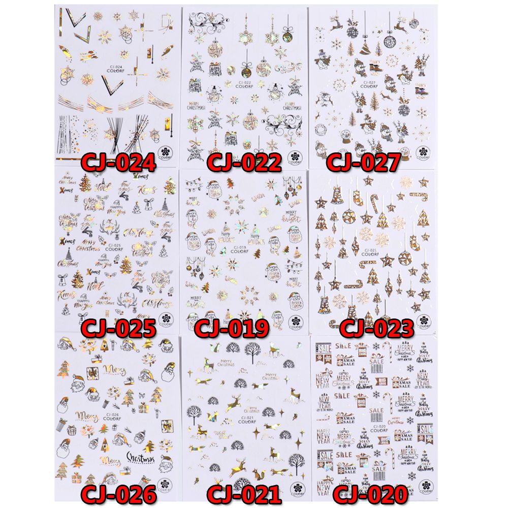 Polish New Year Xmas Winter Design Holographics 3D Glitter Gold White Nail Stickers