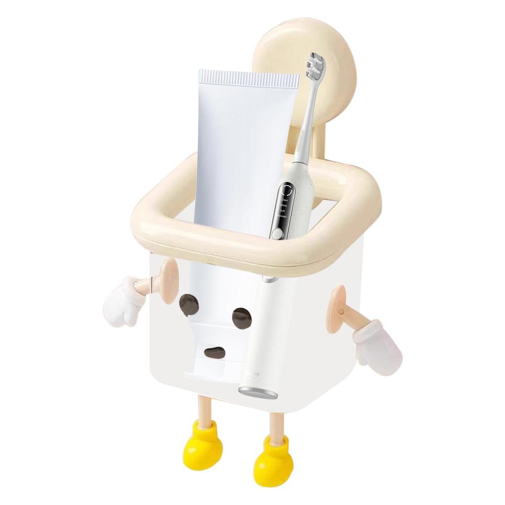 Cute robot suction cup storage box wall mounted sink cosmetic storage box Cute Suction Cup Organizer for Toothbrush Cosmetic