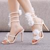 Fish Mouth Strap High Heels Sandalias De Mujer White Flower Banquet Wedding Dress Dress Shoes Designer Slides Zapatos De Mujer