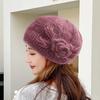 Autumn Winter Women Knitted Hat Flower Solid Color Brimless Dome Windproof Thickened Plush Lining Beanie Hat Streetwear
