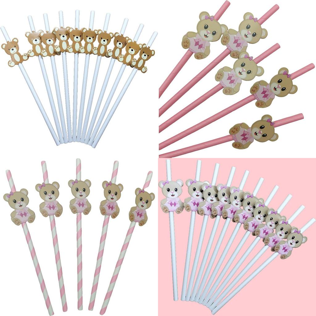 Teddy Bear Party Paper Straws For Cake Decor And Drink Presentation