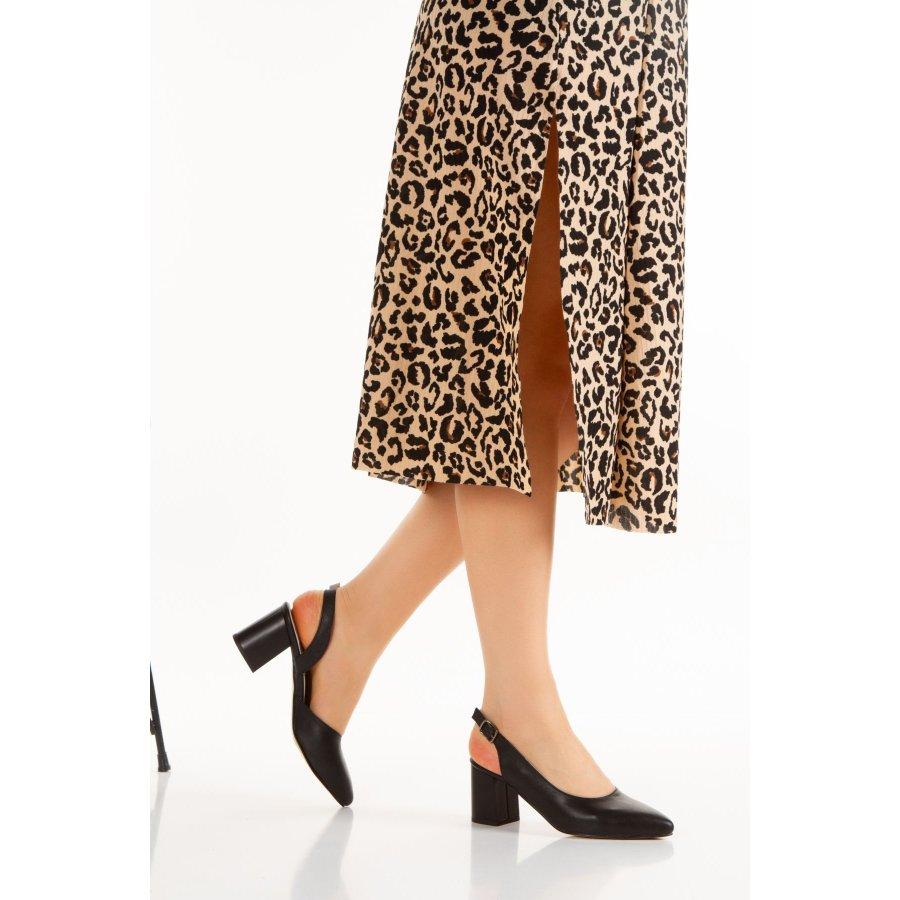 Damen-Sandalen aus echtem Leder mit klobigem Absatz und offenem Rücken