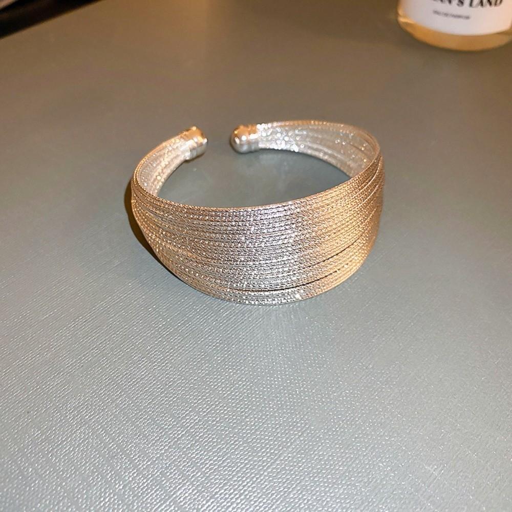 Multi Layer Lines Metal Wide Opening Bangle Exaggerated Greek Style Irregular Wide Bracelet Temperament Jewelry Accessories серебряный
