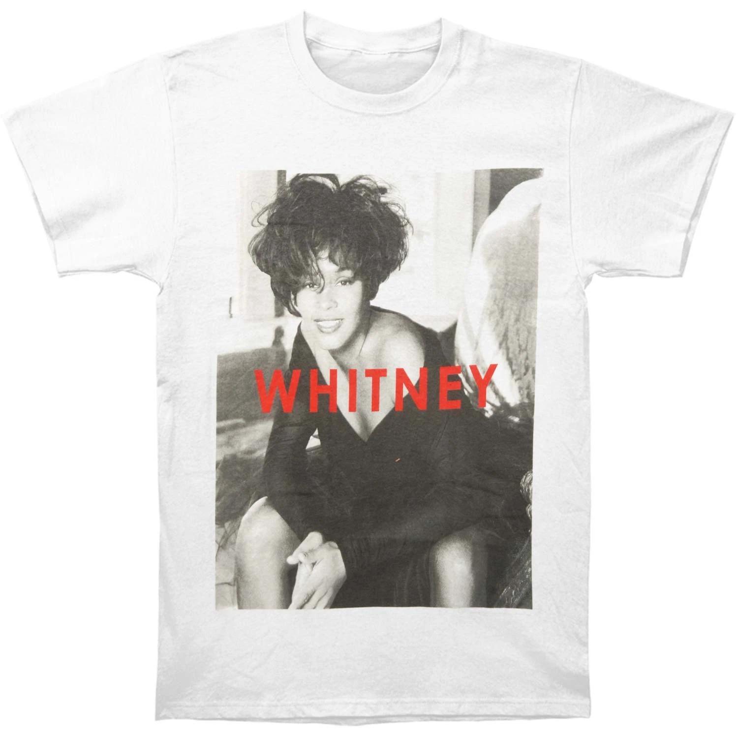 Men s Whitney Houston B&W Portrait T-shirt Medium White XXXL