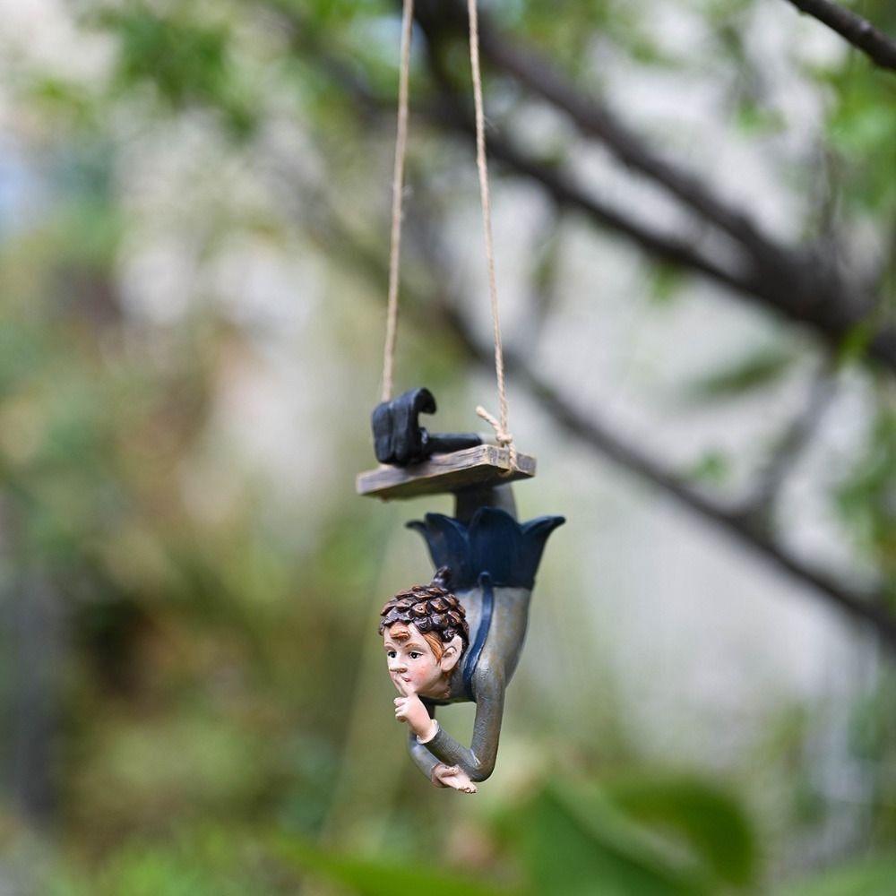 Realistic Swing Elf Ornament Unique Resin Inverted Elf Hanging Elf Figurine Potted Plant Plugin