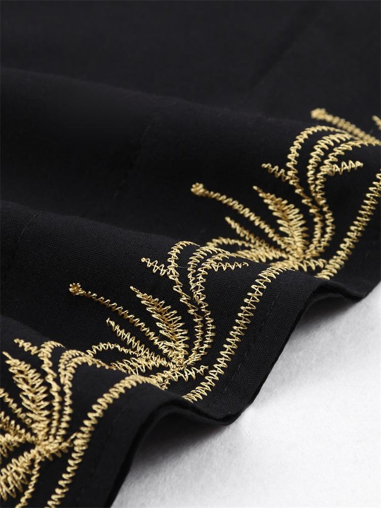 EDOLYNSA Gold besticktes Damen-Kaftan-Gewand in Schwarz, lockerer Schnitt, Strandmode, Badeanzug, Homewear, böhmisches Strandkleid Q1656