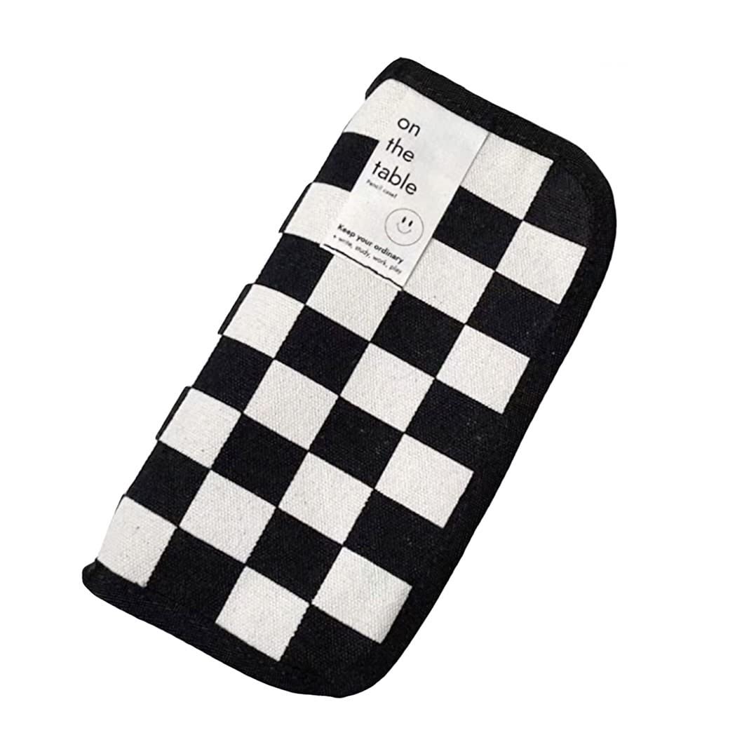 

Korean Checkered Pencil Pencil Case for Junior High School with Zipper Case, Students, (Black)