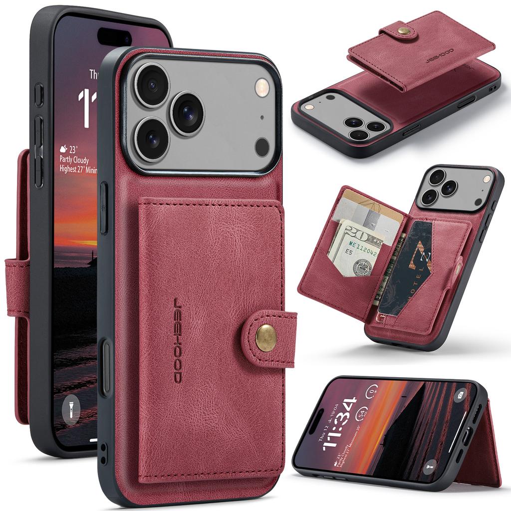 For iPhone 17 Pro Max Case JEEHOOD J01 Retro Leather + TPU Phone Cover Detachable Magnetic Card Holder