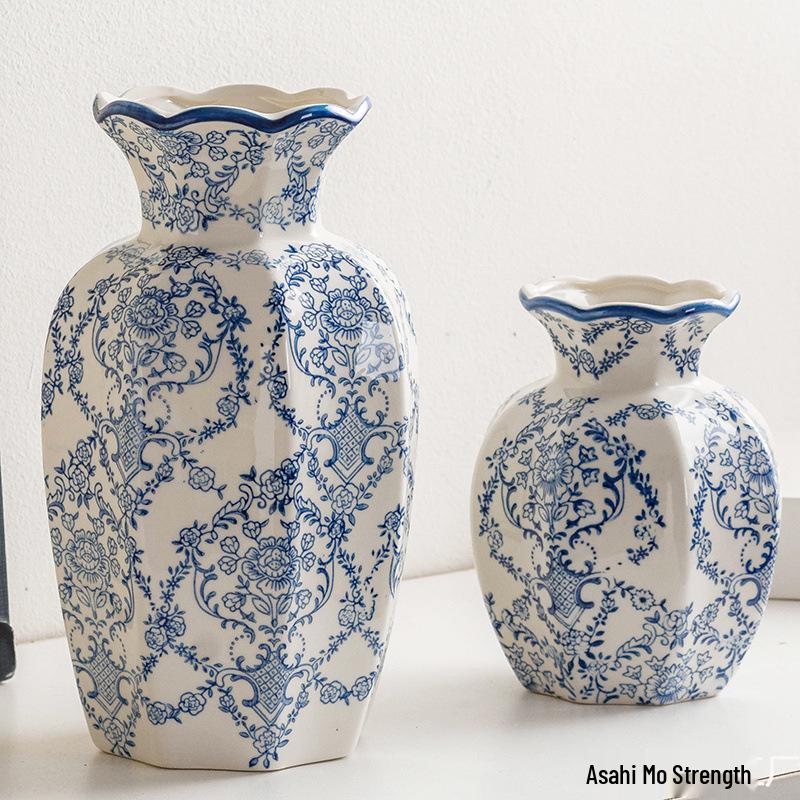 Vintage Blue & White Porcelain Ceramic Vase for Home Flower Arrangement
