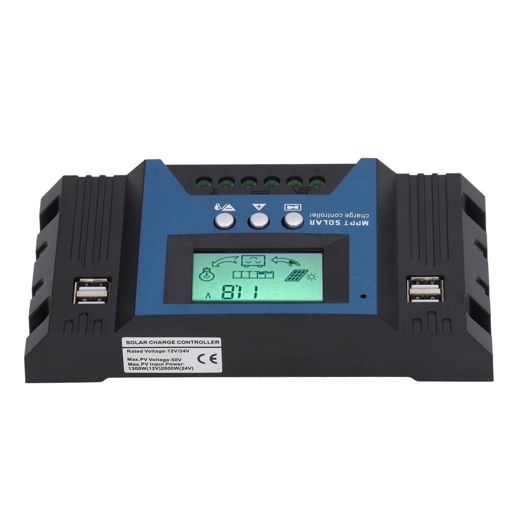 12V 24V Solar Charge Controller Regulator 4 USB Ports 5V 2.5A Parameter Adjustable LCD Display for Home RV Boat 100A