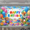 2D Cartoon Animal Birthday Banner Backdrop Kids Bright Colorful Happy Birthday Party Decor Background