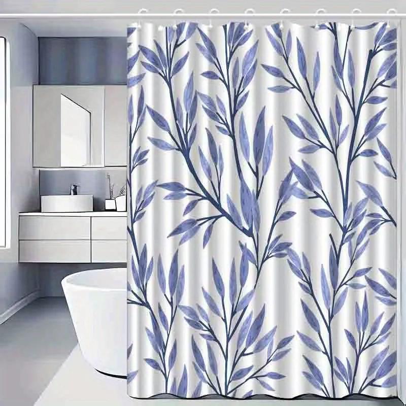 

1pc Nordic minimalist blue plant leaf flower shower curtain, high-end elegant bathroom curtain, bathroom decoration pattern 90x180cm