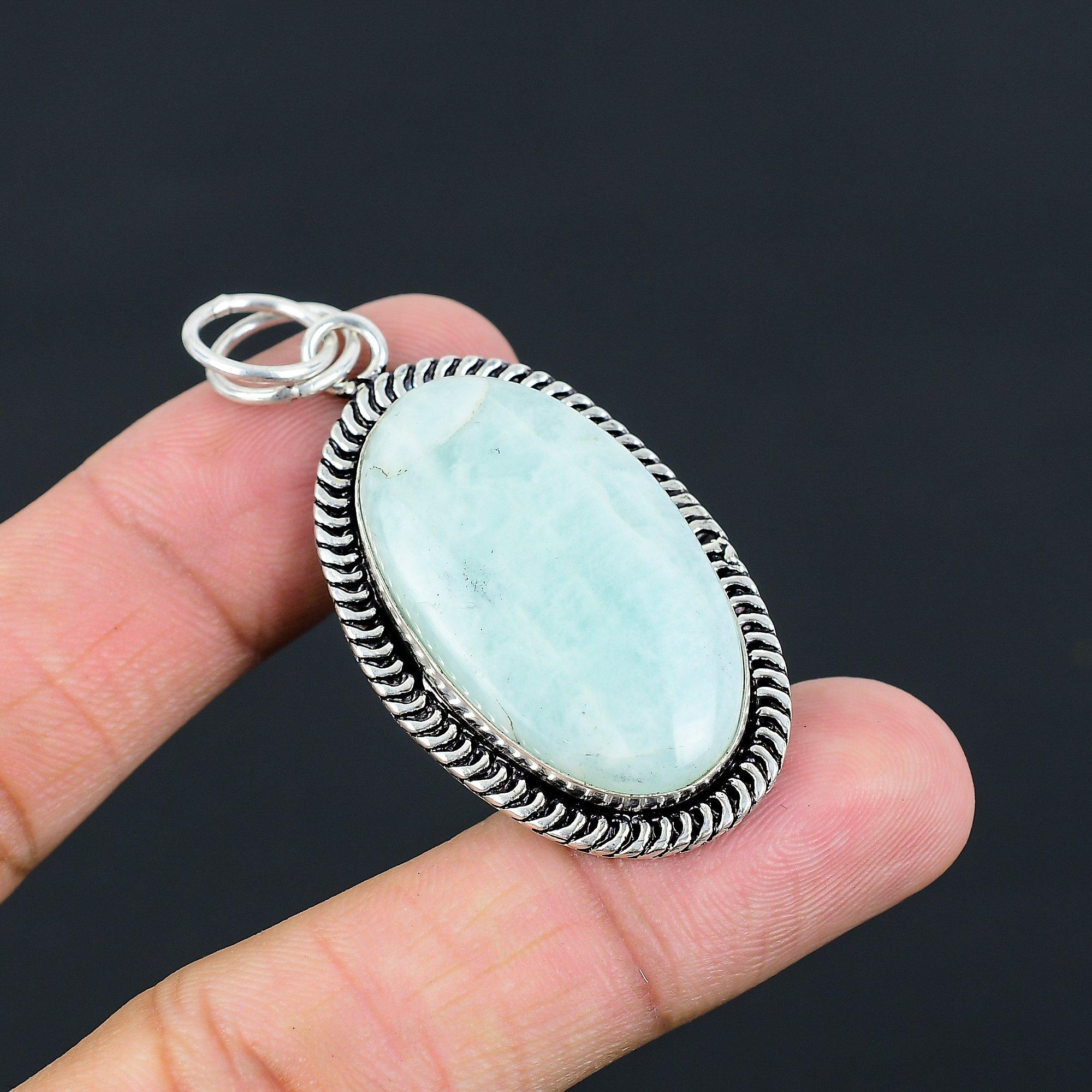 Daughters Day Deal Amazonite Gemstone Birthday Sister Pendant Jewelry 925 Silver