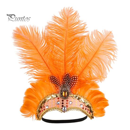 

Повязка на голову с перьями и стразами, эластичный карнавальный головной убор для женщин, легкий праздничный головной убор