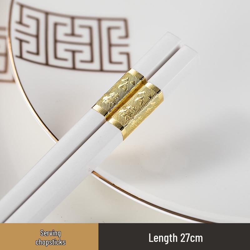 Luxury Wear-Resistant Gold Rim Bone China Dinnerware Set for Hotels and Restaurants - Includes Bowls, Plates, Spoons, Cups, and Chopsticks