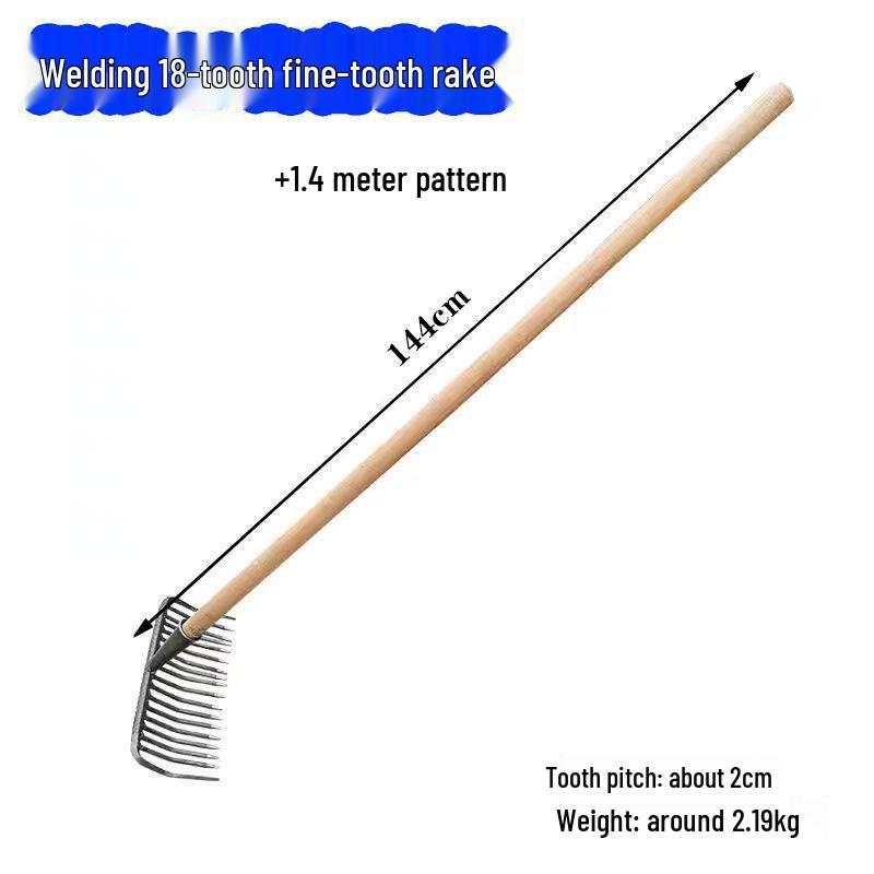 Old-Fashioned Fine-Toothed Stone and Clamming Rake Set for Raking Grass, Leaves, and Leveling Soil