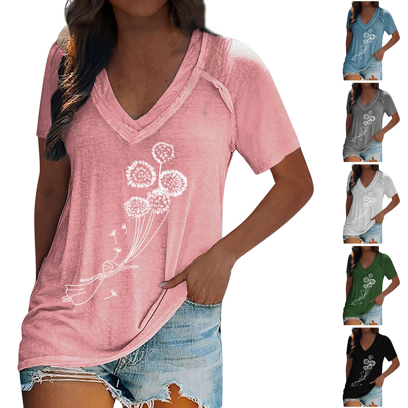 

Женская модная повседневная футболка с V-образным вырезом с однотонной печатью