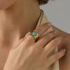 Trendy Retro European/American Semi-Precious Gemstone Ring, 18K Gold-Plated Titanium Steel