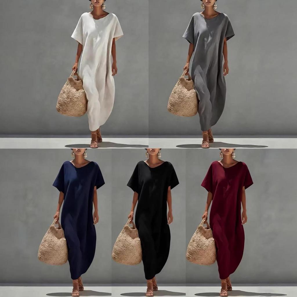 Women's Spring/Summer Casual Solid Color Short Sleeve Dress