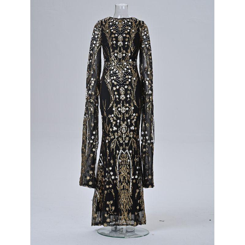 Dinner Dress Long Maix Party Dress Birthday European Style Dress for Tall People 180cm Black Gold L