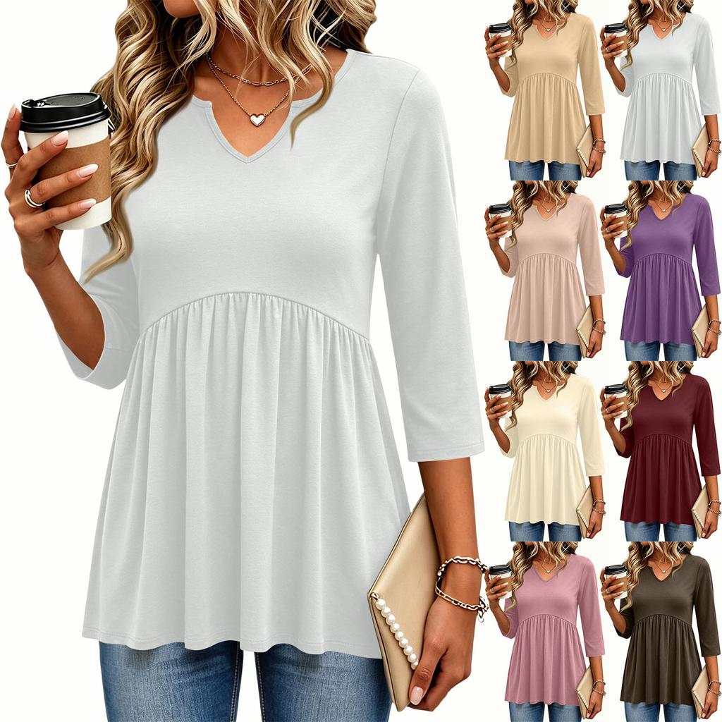 Women's Fashion Casual V-Neck Three-Quarter Sleeve Shirt