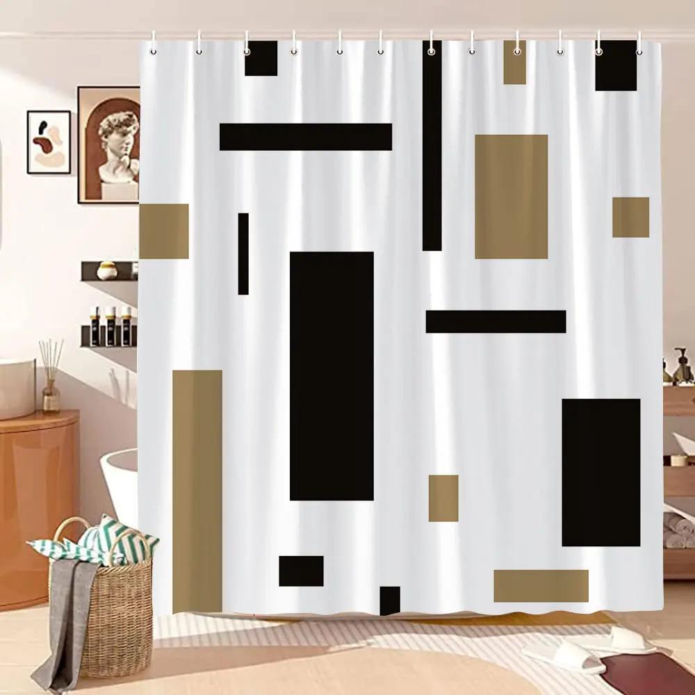 Vintage Geometric Lines Shower Curtain Modern Abstract Bohemian Minimalist Tones Polyester Fabric Shower Curtains Bathroom Decor