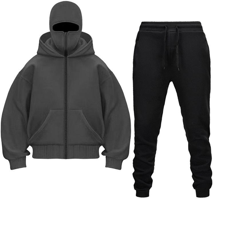 2025 Unisex Autumn Solid Color Double Hood Sweatshirt Set - European & American Style, Personalized Unique Design