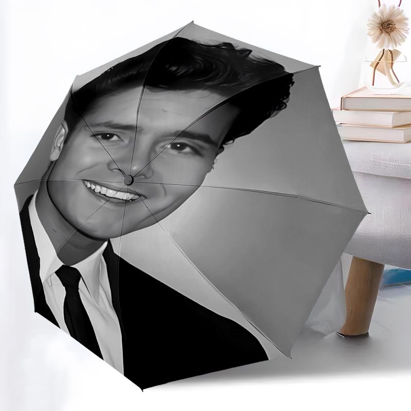 Bedruckter Sänger Cliff Richard Faltbarer Regenschirm,Für Draußen,Freizeit Und Reisen,Strapazierfähiges Schirmgewebe,Geburtstags- Und Feiertagsgeschenk