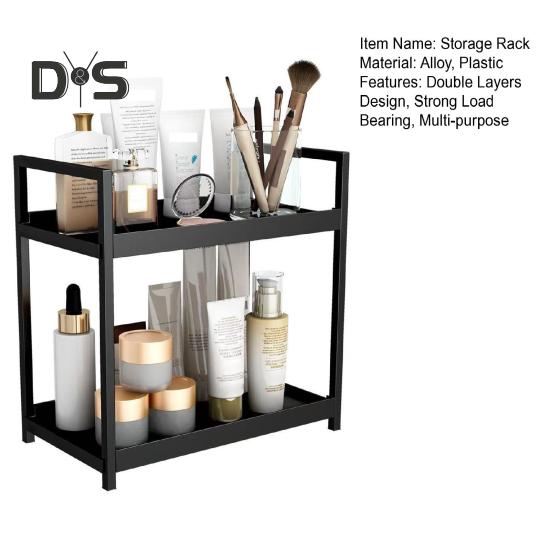 Countertop Storage Rack Double Layers Heavy Duty Metal Home Office Living Room Kitchen Bathroom Cosmetics Organizer Holder